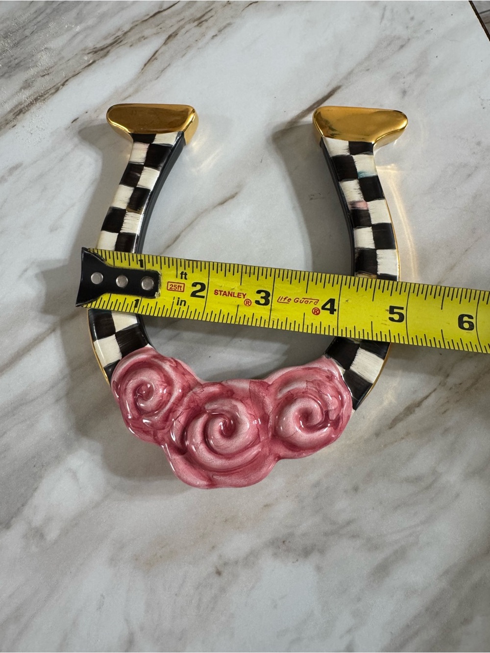 MacKenzie-Childs Courtly Check Horseshoe with Pink Rose and Gold Accents - Picture 8 of 9